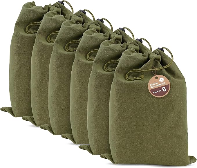 LFH Cotton Shoe Storage Bags with Drawstring, Breathable Dustproof Reusable Shoe Organizer for Travel, Gym, Dorm, Hotel, Machine Washable Easy Carry 12"x17" (Pack of 6), Military Green by LFHHomePrivateLimited