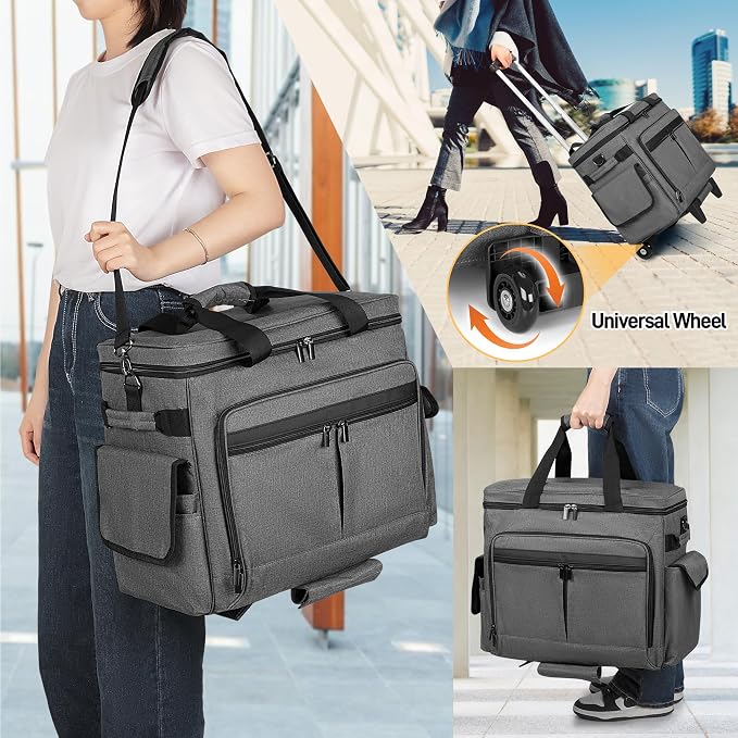 Trunab Rolling Scrapbook Tote with File Pocket & Trolley, Craft Organizer | Expandable File Pocket, Detachable Trolley, Padded Sleeves for 15.6" Laptop, Scrapbooking Supplies & Art Tools - Image 6