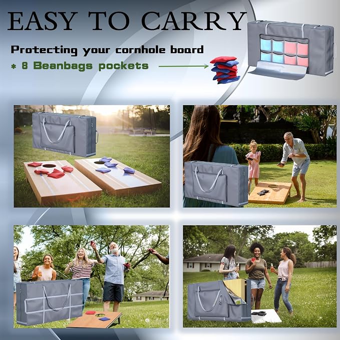 Cornhole Carrying Case Fits 4' x 2' Regulation Size Board,with Bean Bag Storage,600DHeavy-Duty Waterproof Cornhole Boards Bag - Image 6