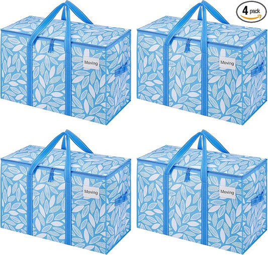 VENO 4 Pack Heavy Duty Moving Bags, Extra Large Storage Bags with Reinforced Handles & Strong Zippers, Foldable & Reusable Moving Box Alternative for Clothes & Dorm Storage by Veno