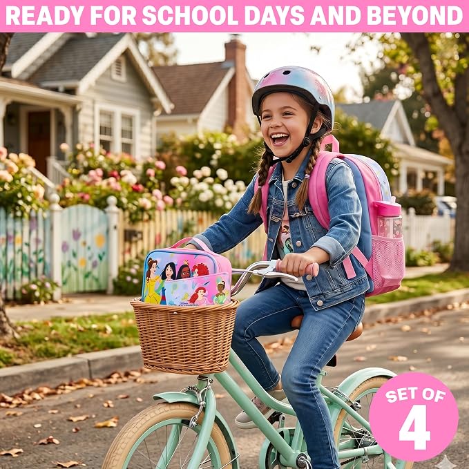 Get Trend Disney Princess Kids Backpack 4 Piece Set | 18 inch Bookbag, Insulated Lunch Bag, Zipped Pencil Case & BPA-Free Water Bottle for School & Travel, Gifts for Girls - Image 5