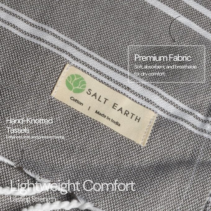 Salt Earth 100% Cotton Sateen Turkish Beach Towel (Set of 6, 36"x72") - Soft, Quick Dry, Absorbent Towels for Bathroom, Home, Travel, Pool, Spa, Bath, Swim - Beach Towels Oversized (Assorted Colors) - Image 2