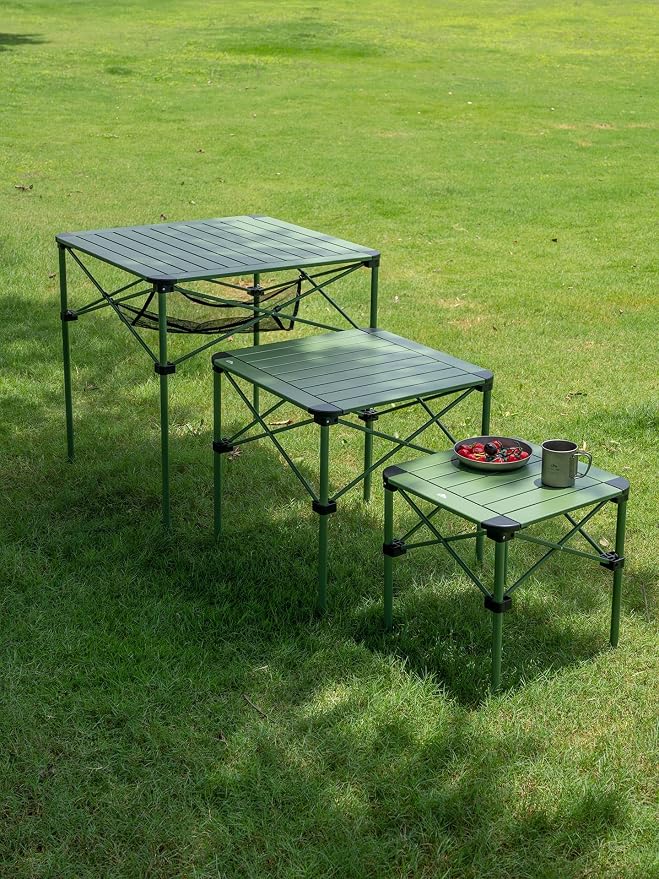 iClimb Lightweight Stable Alu. Folding Square Table Roll Up Top with Carry Bag for Camping Picnic Backyards BBQ Camp Kitchen (Green, S) - Image 2