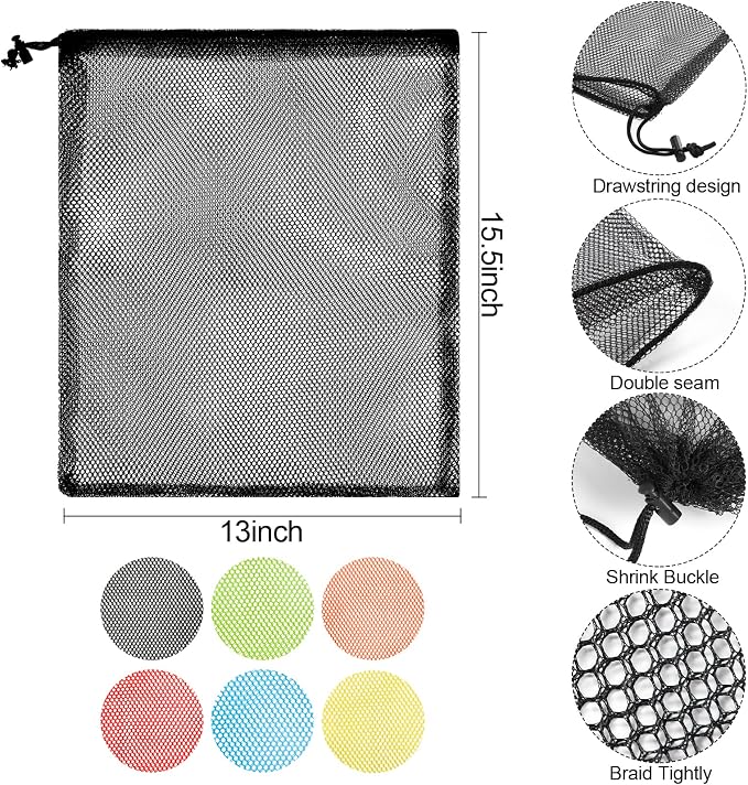 iMucci 13"X15.5" 6Pcs Mesh Laundry Drawstring Bag Nylon Drawstring Gym Bag with Cord Lock Closure - Image 3