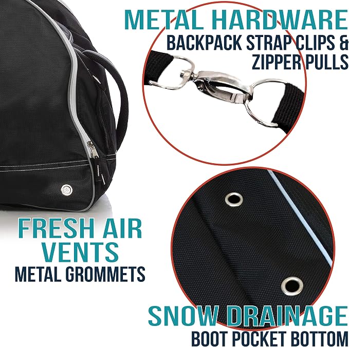 Athletico Ski Boot Bag – Skiing and Snowboarding Travel Luggage – Stores Gear Including Jacket, Helmet, Goggles, Gloves & Accessories – Venting and Grommets for Snow Drainage - Image 4