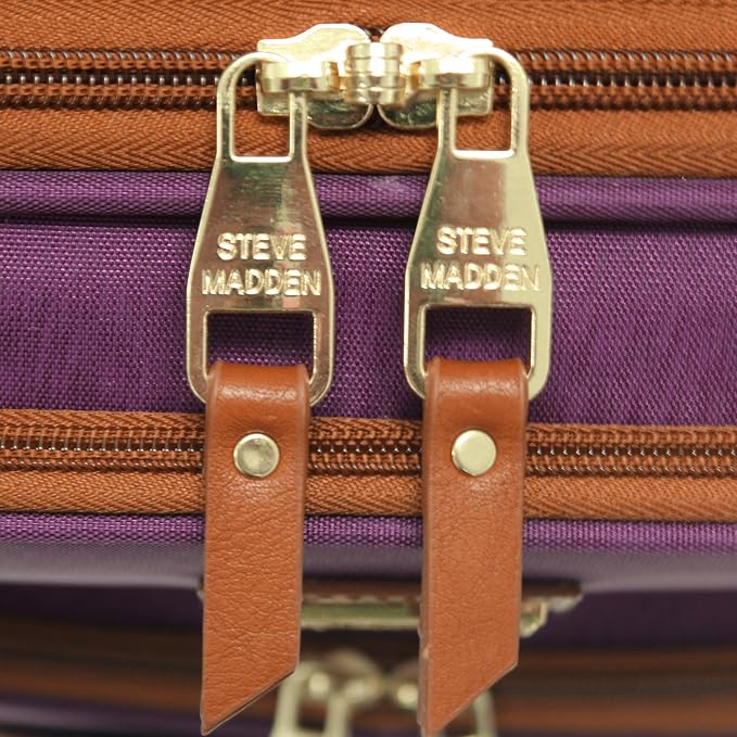 Steve Madden Designer Luggage Collection - Expandable 28 Inch Softside Bag for Men & Women - Durable Lightweight Checked Suitcase with 4-Rolling Spinner Wheels (Global Purple) - Image 6