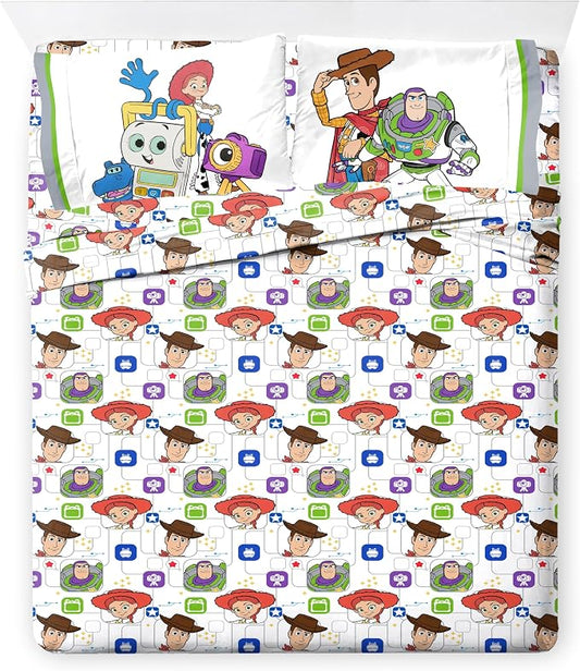 Jay Franco Kids Sheet Set with Fitted, Flat Sheets & Pillow Cover - Ultra-Soft Bedding with Pillowcase for Room Decor, Multi - Toy Story, 4 Piece Queen by JayFranco