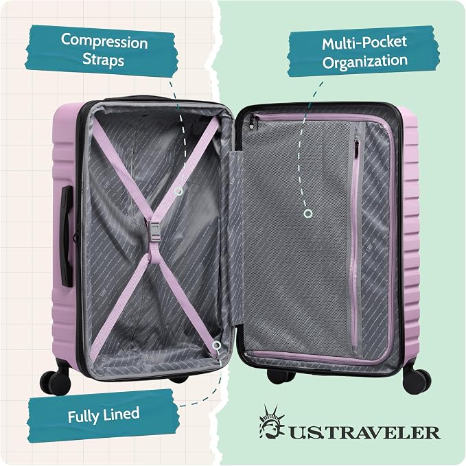 U.S. Traveler Boren Expandable Hardside Rugged Travel Luggage with 8 Spinner Wheels, Lavender, Checked-Large 30-Inch - Image 4