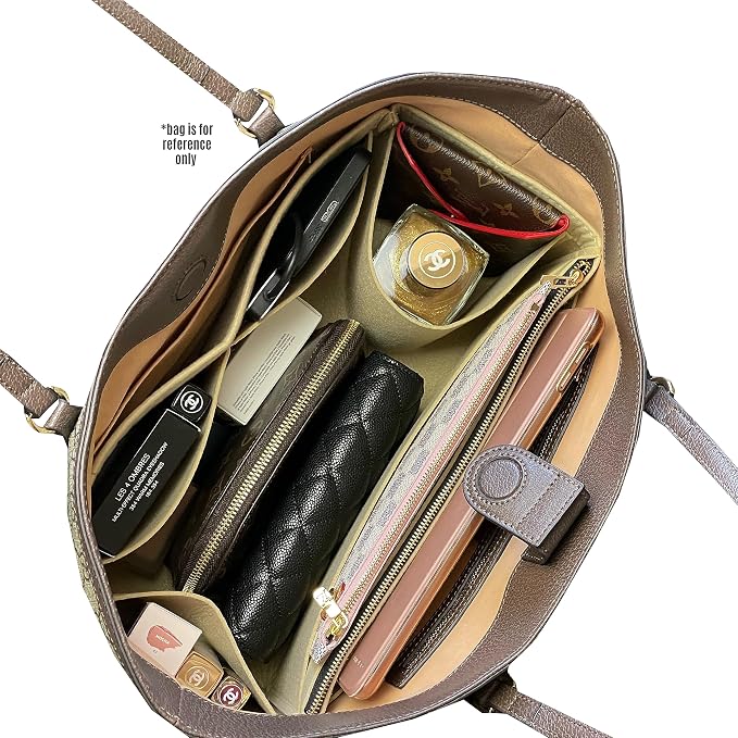 Divitize Premium Purse Organizer compatible with Ophidia Medium/Large Tote — Handmade Insert Perfect Fit, 24+ Color, Gold Zipper, Double Layered Base, Full Coverage (Large, Black) - Image 9