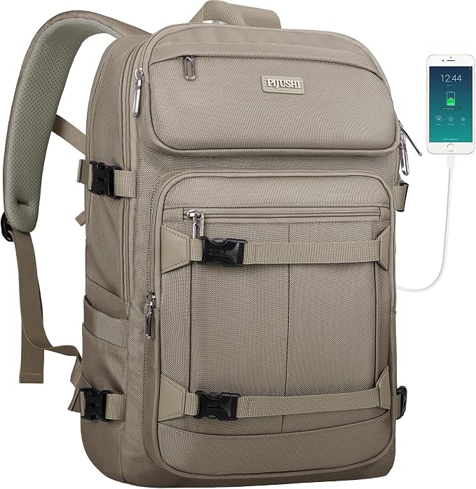 PIJUSHI Casual Travel Backpack for Women with 16" Padded Laptop Compartment | Carry On Luggage with USB Charging Port, 1680D Water-Resistant Nylon, Airline Approved, For Daily, Hiking by PIJUSHI
