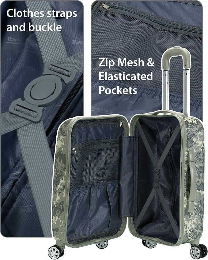 Rockland Safari Hardside Spinner Wheel Luggage, Carry-on 20", Acu Camo - Image 9