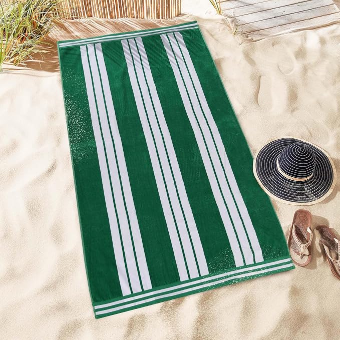 Superior Cotton Cabana Striped Beach Towels, Colorful Towels for Adult, Kid, Pool, Swimming, Sand, Travel, Large Oversized, Absorbent, Fast Drying, Bath Basics, Cabana Collection, 1 Piece, Dark Green - Image 8