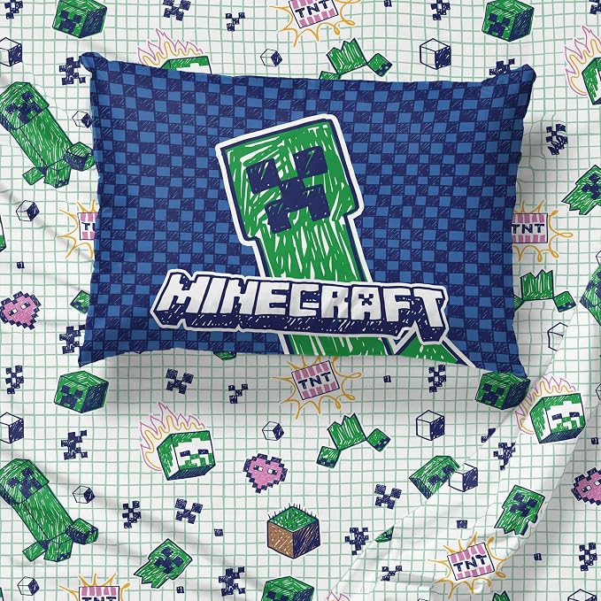 Jay Franco Kids Sheet Set with Fitted, Flat Sheets & Pillow Cover - Ultra-Soft Bedding with Pillowcase for Room Decor, Multi - Minecraft, 3 Piece Twin - Image 7