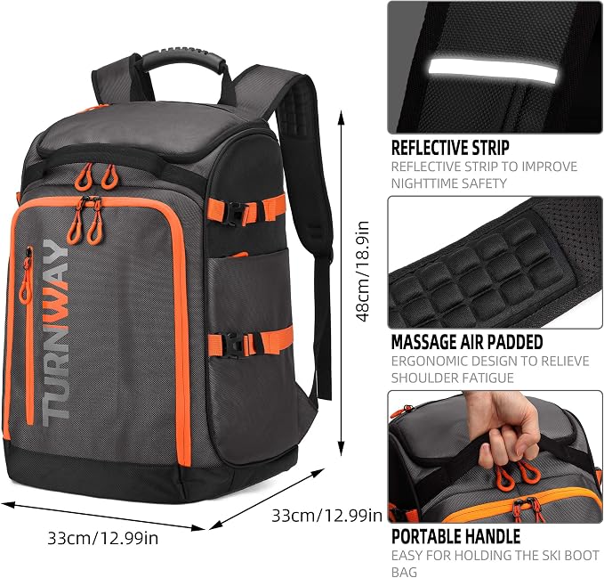 TurnWay Ski/Snowboard Boot Backpack/Ski Boot Backpack | Excellent for Store All Gear | Travel with Waterproof Exterior, Reflective Strip for Men, Women and Youth - Image 4