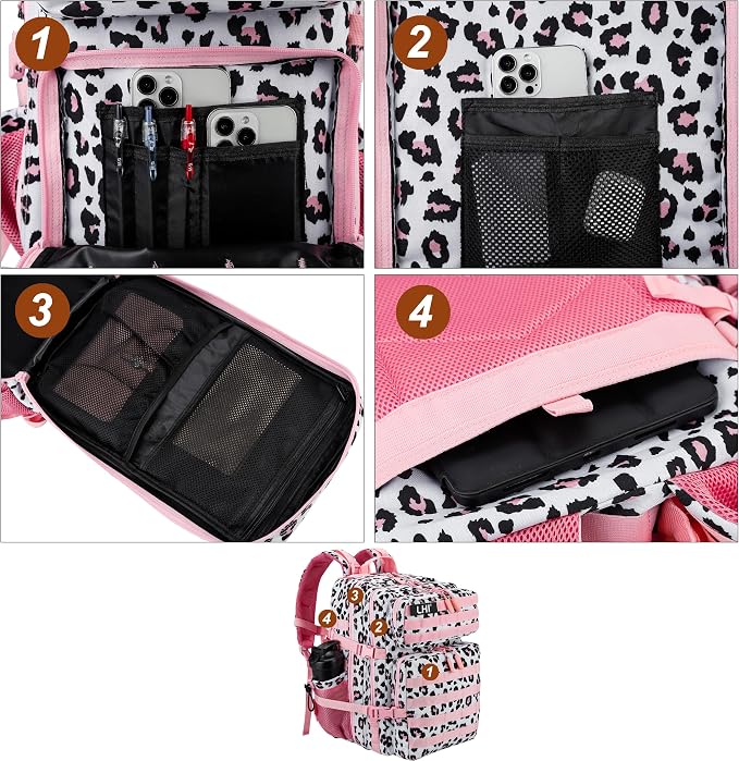 LHI Military Tactical Backpack for Men and Women 45L Army 3 Days Assault Pack Bag Large Rucksack with Molle System - Pink Leopard - Image 6