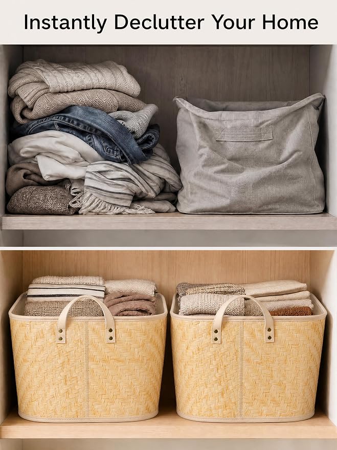 BROWNLILY Oversized Storage Baskets Laundry Hampers with Structured Frame & Supported Bottom, Extra Large Closet Bins for Shelves Blankets Car Bedroom Bathroom Organizers (Pack of 4, Natural) - Image 5