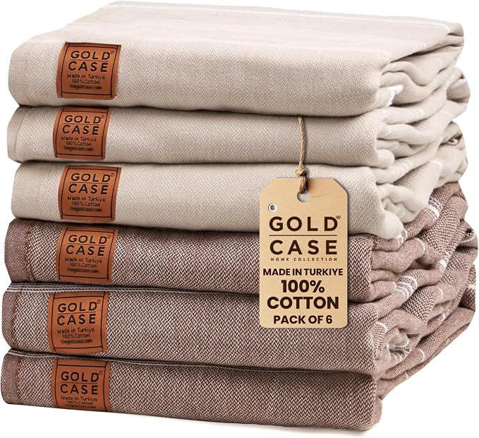 Gold CASE LYCIA Turkish Beach Towel Set of 6 – 100% Cotton Turkish Beach Towels Bulk 70 x 38'' – LYCIA Oversized, Quick Dry & Sand Free Beach Towel – Lightweight Towels Set in Mocha Mousse by GoldCaseHomeCollection