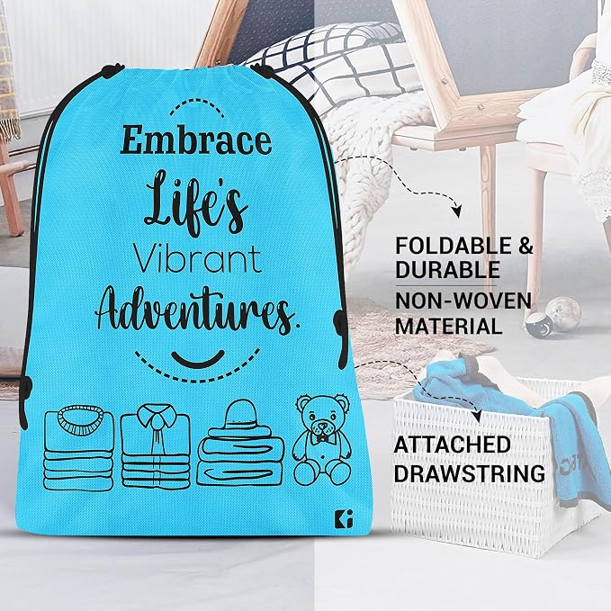 Kuber Industries Pack of 2 Cloth Storage Bag | Non-Woven Storage Organizer | Travel Pouches | Cloth Carrying Bag | Garments Cover for Laundry | Storage Organizer Bag for Clothing | Large | Sky Blue - Image 2