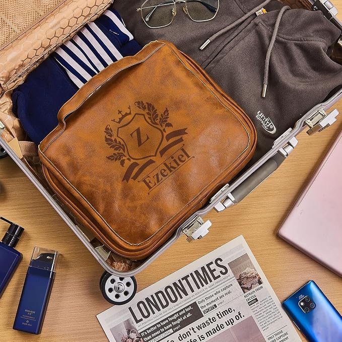 3-in-1 Large Personalized PU Leather Toiletry Bag For Men, Custom Groomsmen Gifts Hanging Travel Organizer Bag, Laser Engraved Name Monogram Shaving Kit Gift For Him Husband - Image 7
