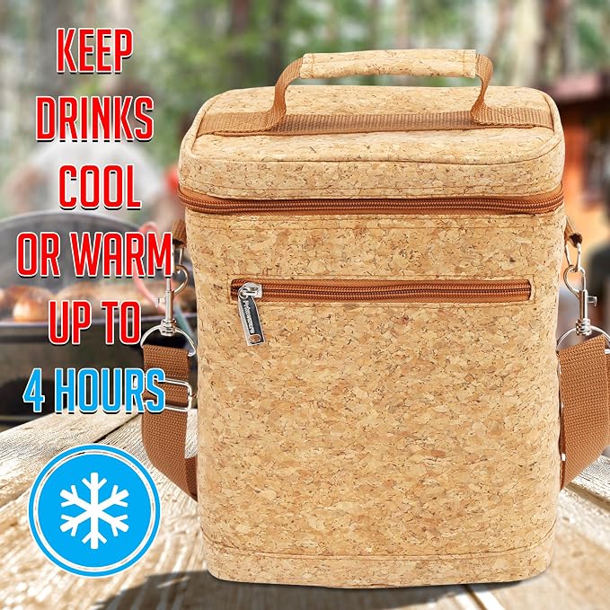 Primeware 6 Pack Bottle Beer Bag Extra Thick Insulation Keeps Drinks Cold Multi-Use for Water, Beer, Coffee or Any Other Beverage, BYOB & Barbecues (Cork) - Image 3