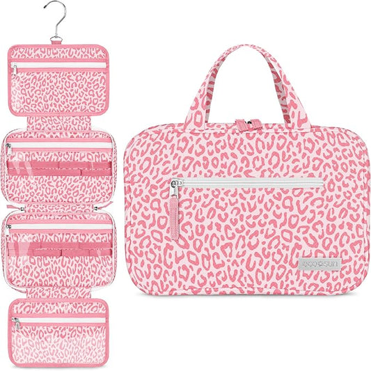 Eco Sun Hanging Travel Toiletry Bag — Designed in Hawaii — Water-resistant Travel Organizer for Bathroom Accessories (Pink Leopard) by EcoSun