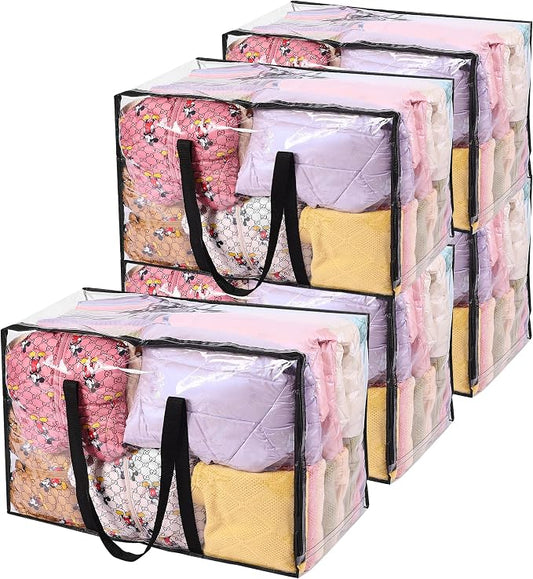Vieshful 5 Pack Clear Comforter Storage Bag, 110L Over-Sized Clothes Storage Bag with Zipper Closet Organizer, Plastic Storage Containers Moving bags for Comforter, Blanket, Bedding, Duvet, Toys by Vieshful