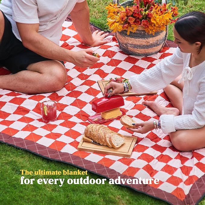 Cozy Club Waterproof Picnic Blanket – Foldable Outdoor Mat 60x70 with Stakes, Pocket & Shoulder Strap | Sandproof Beach Blanket for Festivals, Camping & Travel | Self-Packing | Terracotta | US Brand - Image 4