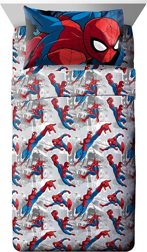 Jay Franco Kids Sheet Set with Fitted, Flat Sheets & Pillow Cover - Ultra-Soft Bedding with Pillowcase for Room Decor, White - Spiderman, 4 Piece Full by JayFranco