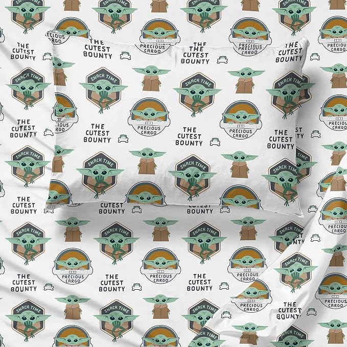 Star Wars Mandalorian Grogu Twin Comforter Set 4 Piece Kids Bedding, Gray | Baby Yoda, Comforter Sheets Pillowcase, Official Product, Soft Microfiber, Machine Washable, Easy Care, Kids Gift - Image 5