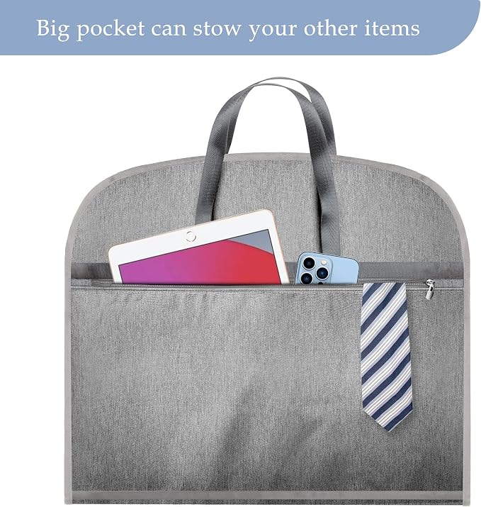 Limoomil Heavy Duty Waterproof Garment Bag for Travel, Tear Resistance Suit Bag for Men Travel for Suits, Tuxedos, Coats, Uniform. Grey, 42 inch… - Image 2