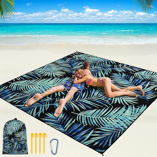 WIWIGO Beach Blanket Waterproof Sandproof Beach Mat 79" X 83"/10'x9'for 2-8 Adults Quick Drying Outdoor Picnic Mat Beach Accessories for Travel, Camping, Hiking by WIWIGO