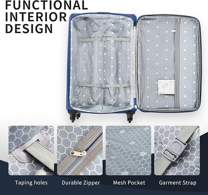 Merax 3 Piece Luggage Set,Expandable Softside Suitcase Set.Navy Blue | Carry-On Luggage Included,Durable and Lightweight Travel Suitcase Set with Spinner Wheels and TSA Lock.22"/26"/30" - Image 5