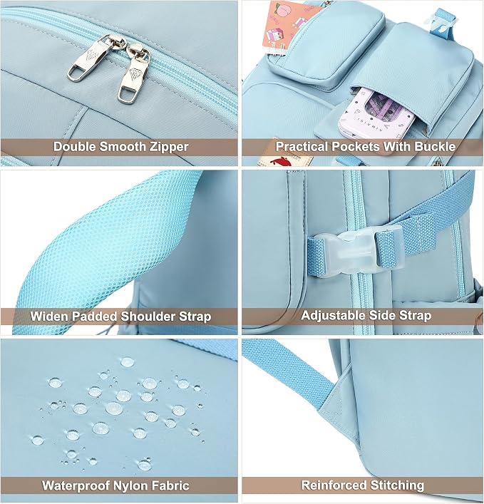 Laptop Backpack 15.6 Inch Elementary Middle High School Bag College Backpacks with Lunch Box Pencil Pouch 3 PCS Set Travel Bookbags for Teens Girls Women Students (Blue) - Image 4