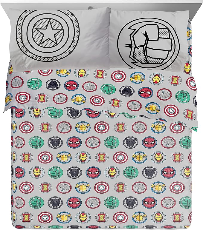 Marvel Avengers Iron Man Queen Comforter Set 7 Piece Kids Bedding, Multi | Hulk Captain America Thor, Bed in a Bag, Comforter Sheets Shams Pillowcases, Soft Microfiber, Machine Washable, Boys Gift - Image 3
