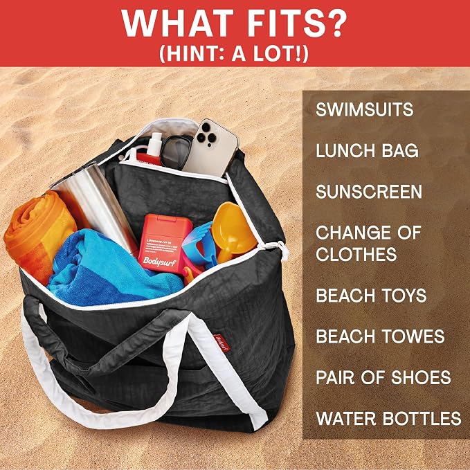 Bodysurf Beach Bag Waterproof Sandproof, Foldable Packable Travel Zip Tote - Image 5