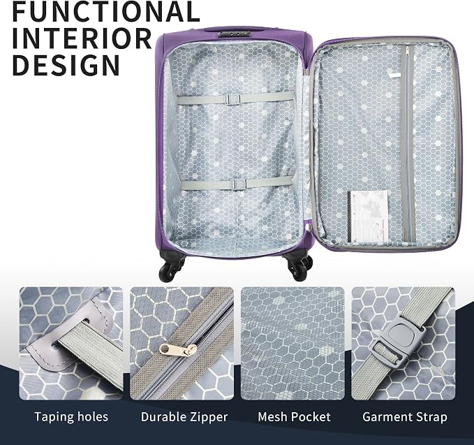 Merax 3 Piece Luggage Set,Expandable Softside Suitcase Set.Purple | Carry-On Luggage Included,Durable and Lightweight Travel Suitcase Set with Spinner Wheels and TSA Lock.22"/26"/30" - Image 5