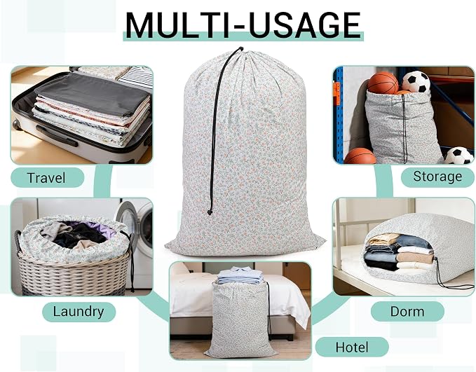 ZPECC Bulk Travel Laundry Bag,Extra Large Heavy Duty Laundry Bags 24 Pack,Washable Dirty Clothes Organizer for Commercial College Dorm Hotel Camping and Home Storage 30x40(Green Flower) - Image 3
