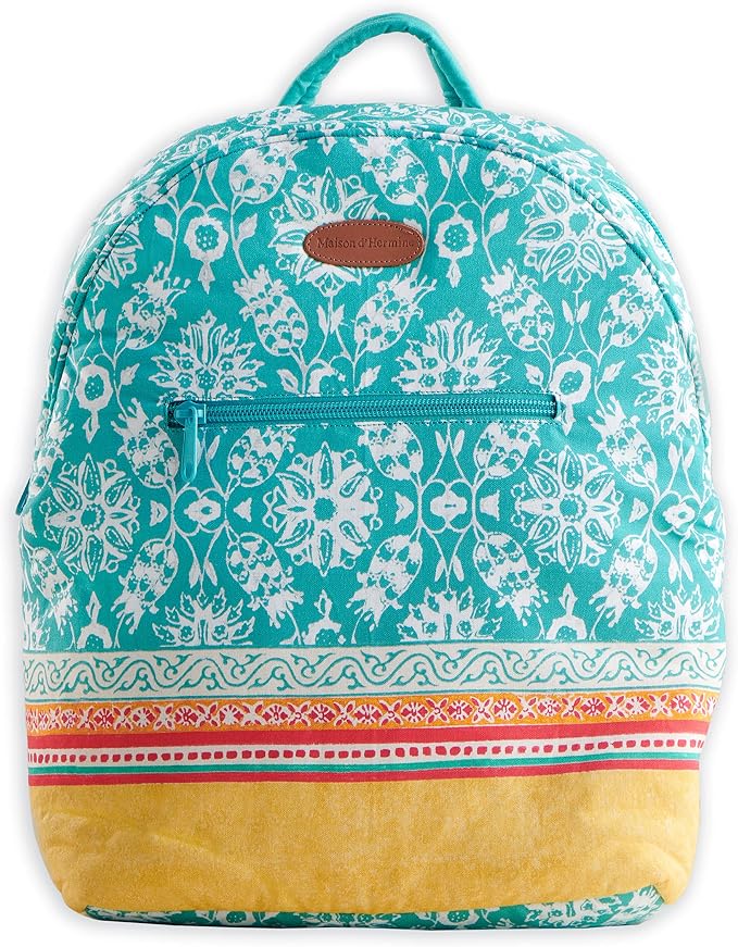 Maison d' Hermine Backpack for Women Men Cotton Shoulder Multipurpose Rucksack with Small Pouch Lightweight Multi Pocket Bag for Travel Beach Perfect for Spring Summer (Katmandou - Turquoise) by MaisondHermine