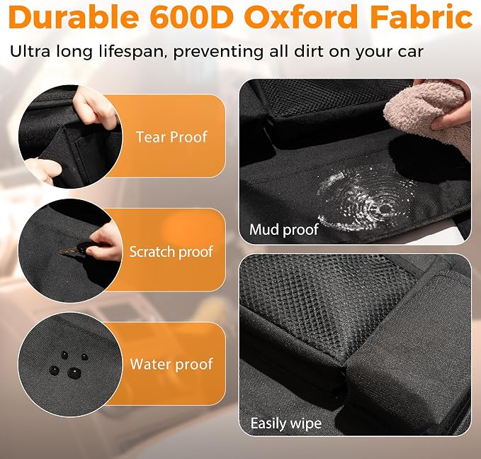 Backseat Car Organizer with Tray, 9 Storage Pockets Back Seat Protector with Foldable Tablet Holder, Waterproof Back of Seat Kick Mats for Kids Adult, Travel Accessories 2 Pack, Gray - Image 8
