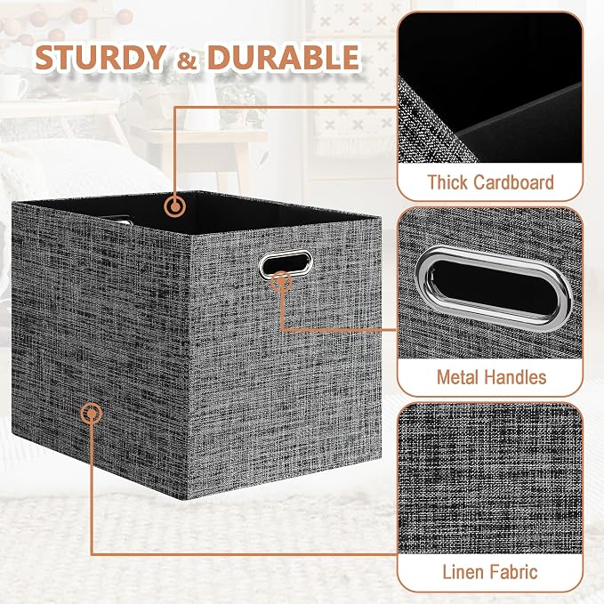 Posprica 13x15x13in Collapsible Storage Bins, Fabric Foldable Cube Storage Boxes, Decorative Storage Baskets Organizer for IKEA Kallax, Shelves, Closet, Clothes, Set of 4-Black - Image 5