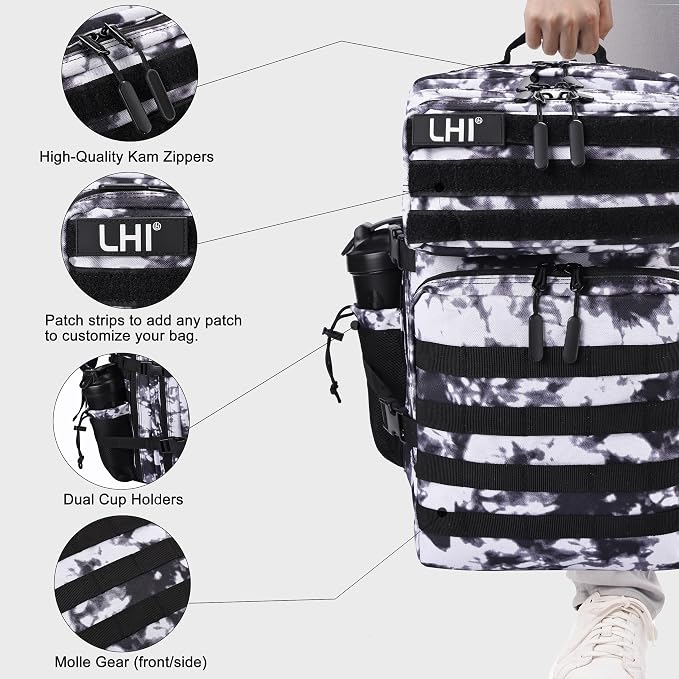 LHI Military Tactical Backpack for Men and Women 45L Army 3 Days Assault Pack Bag Large Rucksack with Shoe Compartment - Blue - Image 6