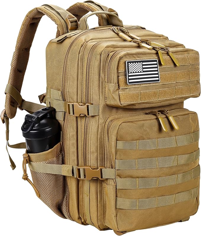 LHI Military Tactical Backpack for Men and Women 45L Army 3 Days Assault Pack Bag Large Rucksack with Molle System - Khaki by LHI