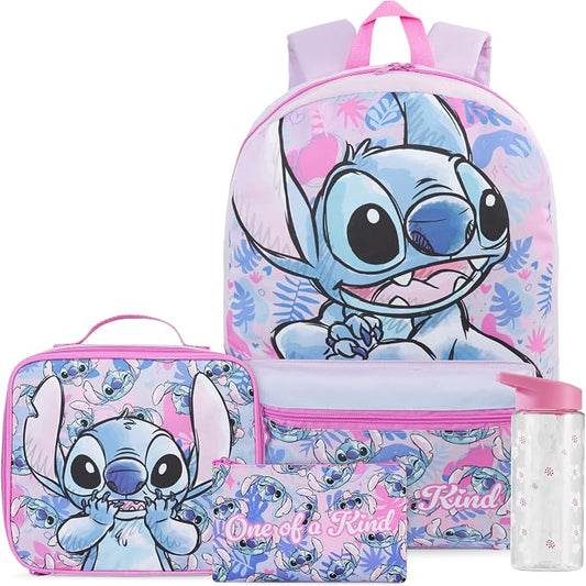 Get Trend Disney Stitch Kids Backpack 4 Piece Set | 18 inch Bookbag, Insulated Lunch Bag, Zipped Pencil Case & BPA-Free Water Bottle for School & Travel, Gifts for Girls by GetTrend