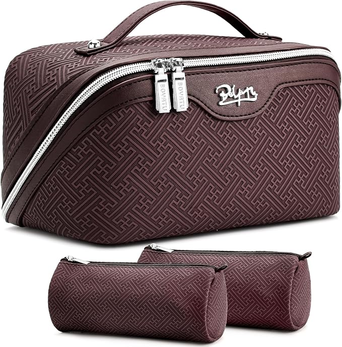 BOYATU Travel Makeup Bags for Women: Vintage Roman Column Texture | Each Journey, Quiet Luxury Serenity - 3 Pcs Set Large Capacity Cosmetic Bag Organizer Toiletry Purse(coffee) by BOYATU