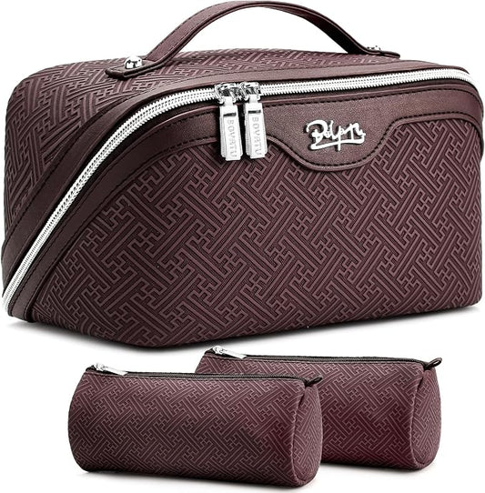 BOYATU Travel Makeup Bags for Women: Vintage Roman Column Texture | Each Journey, Quiet Luxury Serenity - 3 Pcs Set Large Capacity Cosmetic Bag Organizer Toiletry Purse(coffee) by BOYATU