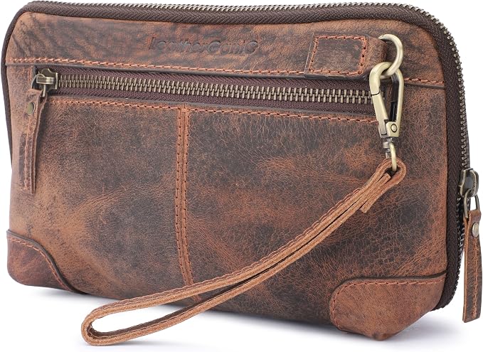 Cosmetics Case Travel Organizer Pouch Portable Tech Bag with Zipper Closure Leather Toiletry Bag for Men & Women Cord Storage Case Large Dopp Kit Makeup Bag Handbag Organizer by Leatherganic