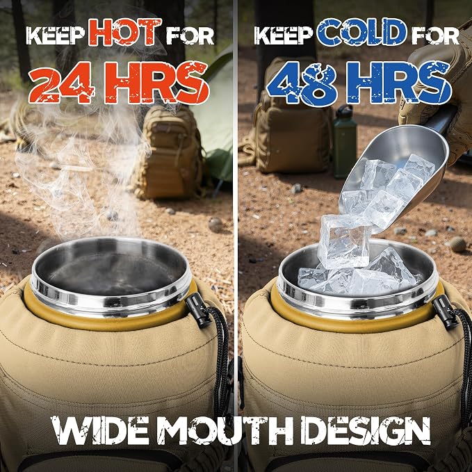 NATURE PIONEOR 128oz/1 Gallon Tactical Water Bottle with MOLLE Bottle Pouch | 18/8 Food-grade Stainless Steel, Double Vacuum Insulation, Wide-Mouth, Straw & Spout Lid, Strap, Camping, Hiking, Gym, Work - Image 5
