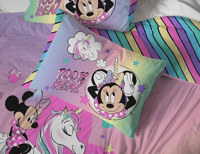 Disney Minnie Mouse Full Size Comforter Set 7 Piece Kids Bedding, Pink | Unicorn, Comforter Sheets Shams Pillowcases, Official Product, Soft Microfiber, Machine Washable, Girls Gift - Image 6