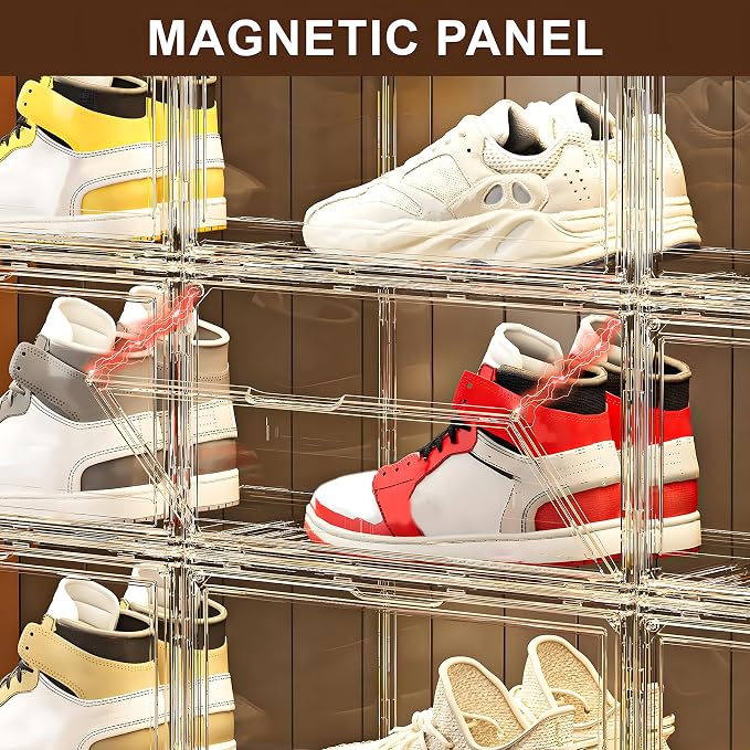 MMBABY 12 Pack Acrylic Clear Shoe Boxes– Ultra Clear Plastic Stackable Sneaker Storage For Sneakerhead. Professional Grade Shoe Display Case with Magnetic Door.Fits US Size 15 - Image 4
