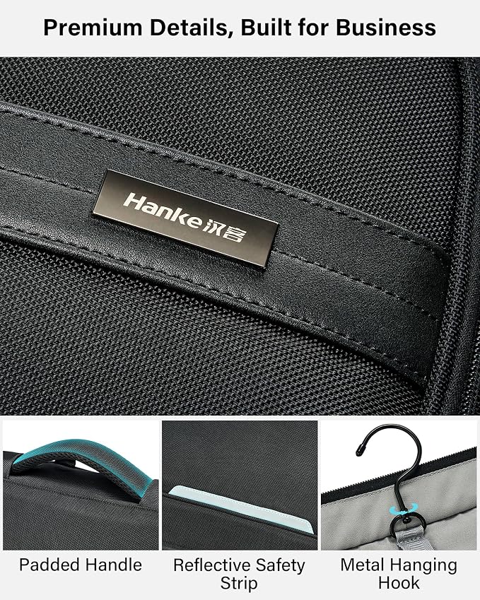 Hanke Premium Garment Bags for Travel, Business Travel Suit Bag with Wrinkle-Free System, Fits 4 Suits & 17.3'' Laptop, Carry On Garment Bag with Shoe Compartment, Shoulder Strap, Black - Image 7